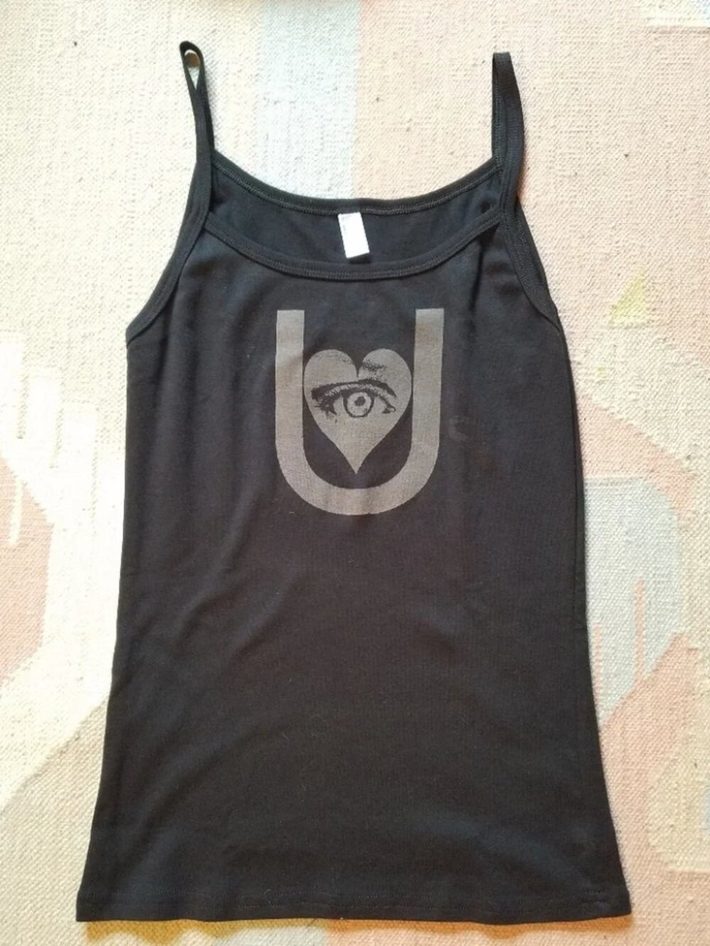 Eye Heart U glow in the dark tank top Women's Size L Black Spaghetti Straps